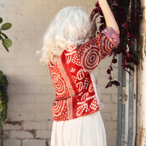Short Kantha Jacket - Ruby