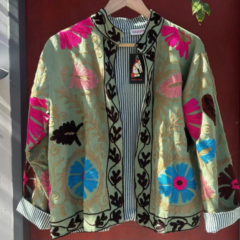 Cotton Embroidered Jacket - Sage