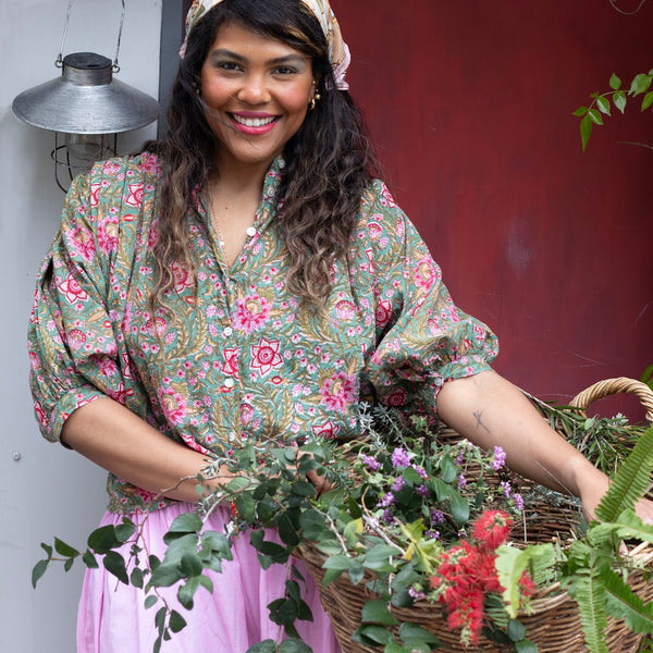 Cotton Floral Shirt – Sage