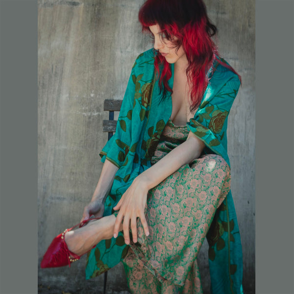 Embossed Silk Pants – Jade (M)