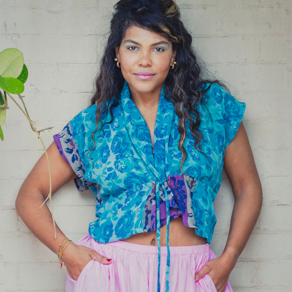 Silk Tie Top – Sky