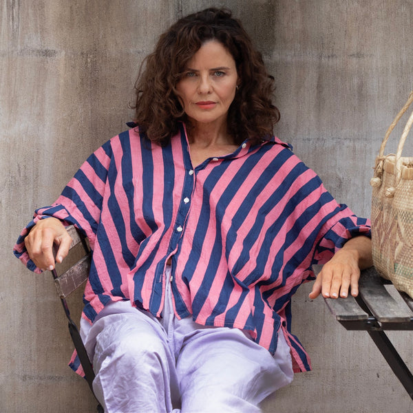 Striped Cotton Shirt - Navy