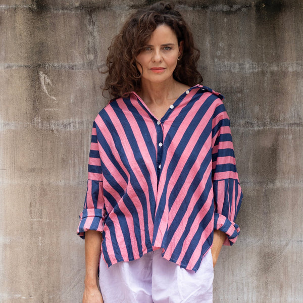 Striped Cotton Shirt - Navy