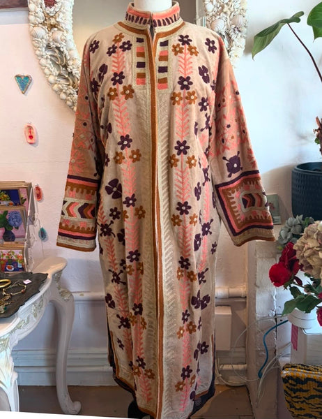 Velvet Embroidered Maxi Coat – Blush