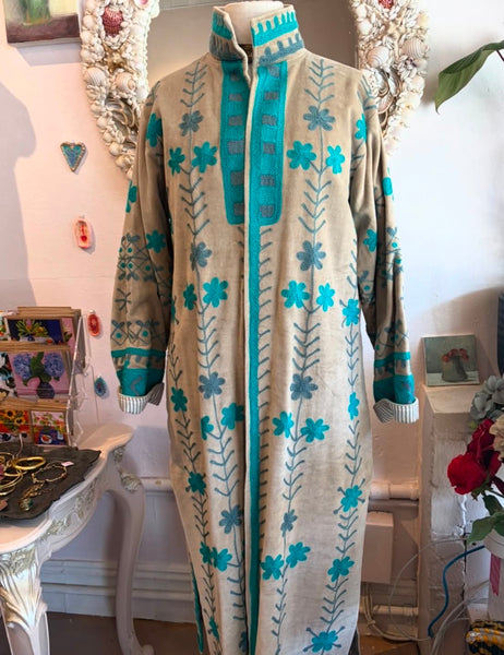 Velvet Embroidered Maxi Coat – Oat