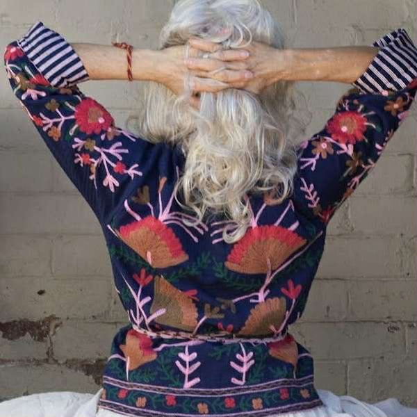 Cotton Embroidered Jacket – Navy