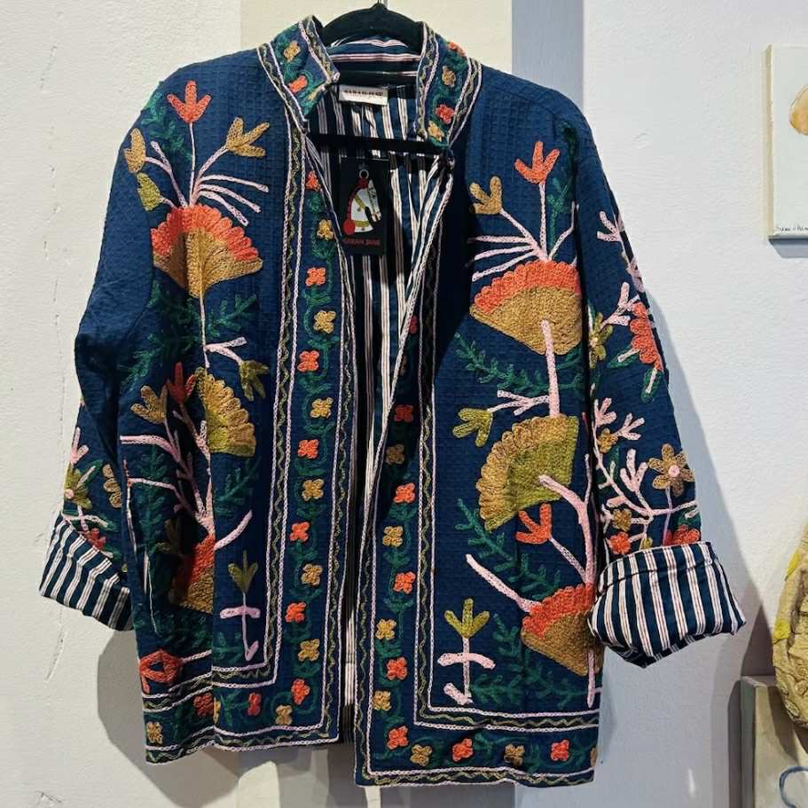 Cotton Embroidered Jacket – Navy