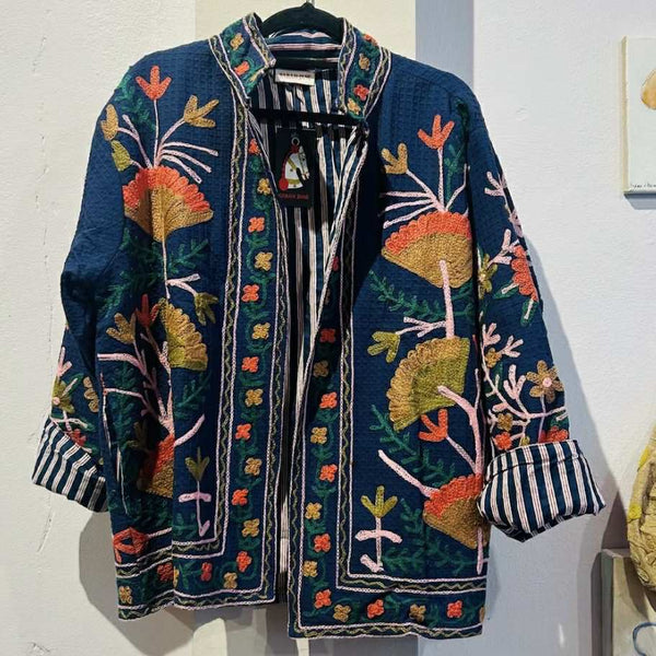 Cotton Embroidered Jacket – Navy