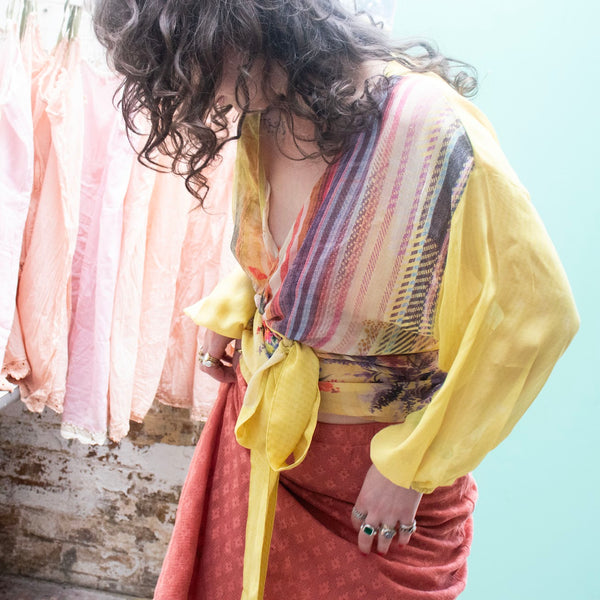 Long Silk Wrap Top – Lemon