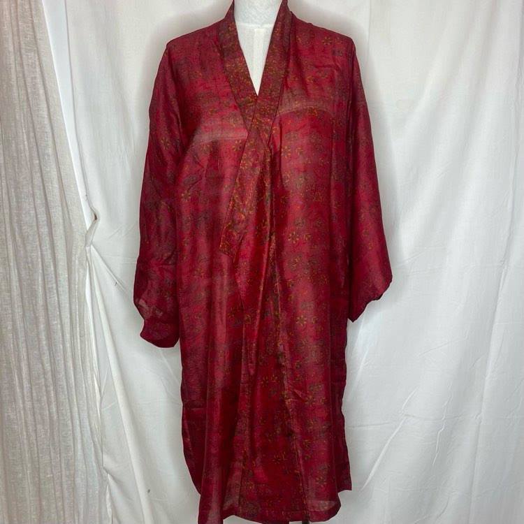 Silk Mid-length Kimono - Ruby
