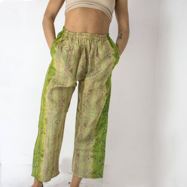 Silk Overstitched Pants – Lime