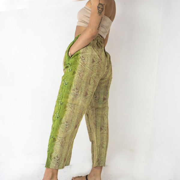 Silk Overstitched Pants – Lime