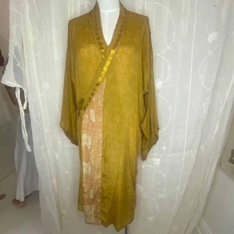 Silk Mid-length Kimono – Mustard